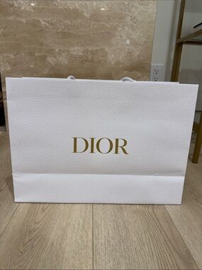 Dior White Shopping Tote with Gold Logo
